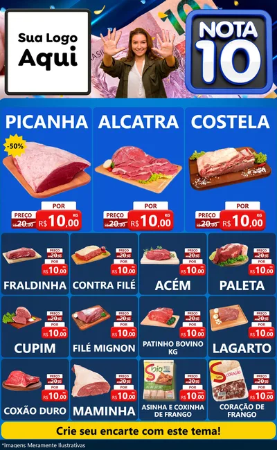 Modelo de Encarte para Encarte Grande com o tema Nota 10 para Açougue