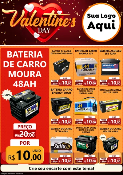 Modelo de Encarte para Encarte A4 Vertical com o tema Valentine's Day para Baterias Elétricas