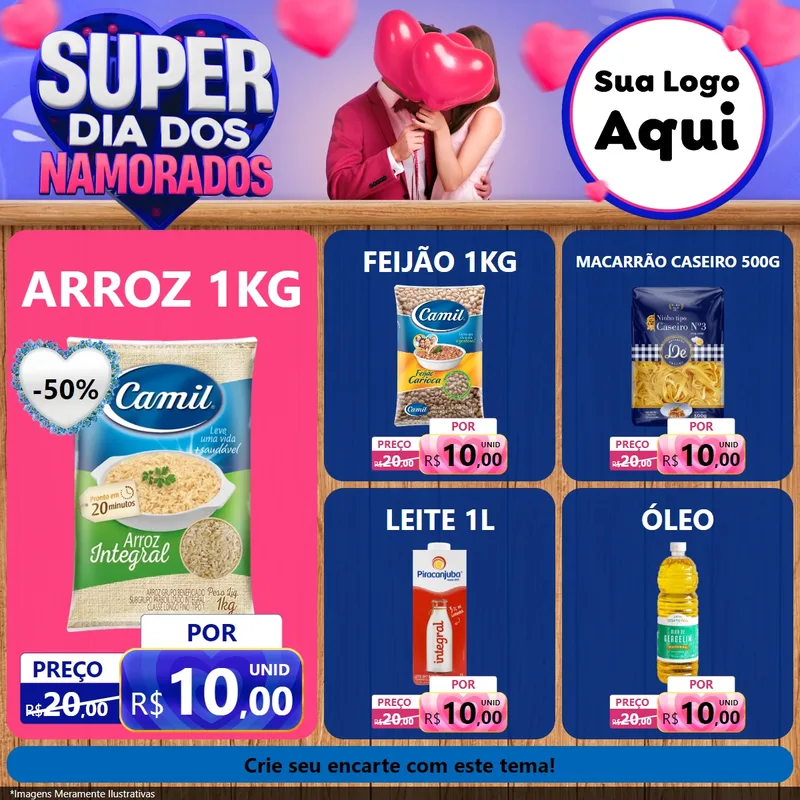 Modelo de Rede Social para Feed Facebook com o tema Super Dia dos Namorados para Supermercado