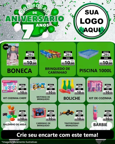 Modelo de Rede Social para Feed Instagram com o tema Promoção de Aniversário - 7 Anos para Brinquedos