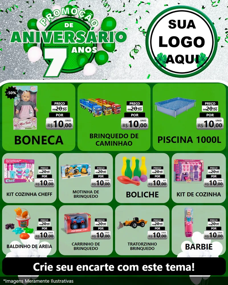 Modelo de Rede Social para Feed Instagram com o tema Promoção de Aniversário - 7 Anos para Brinquedos