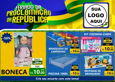 Modelo de Encarte para Encarte A4 Horizontal com o tema Feriado da Proclamação da República para Brinquedos