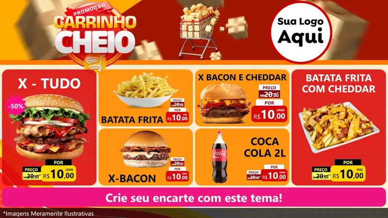 Modelo de TV para TV Horizontal com o tema Promoção carrinho cheio para Hamburgueria