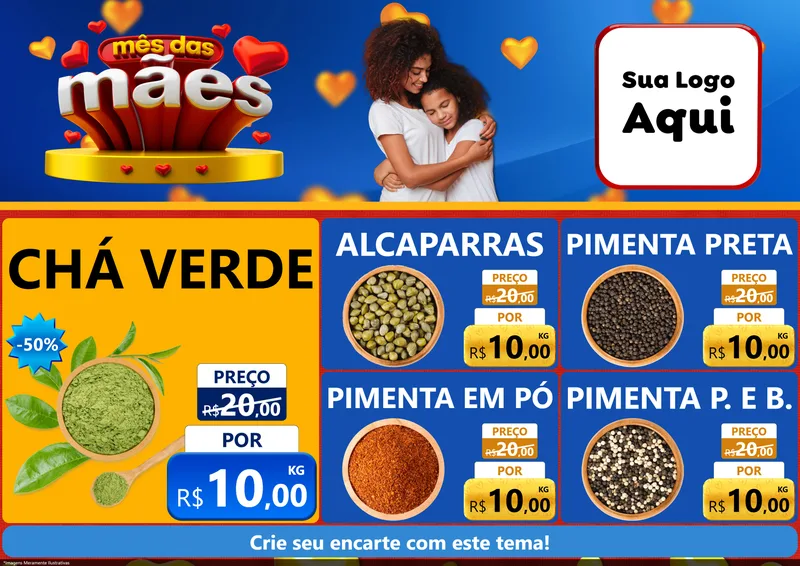 Modelo de Encarte para Encarte A4 Horizontal com o tema Mês das Mães para Produtos Naturais
