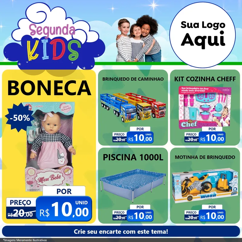 Modelo de Rede Social para Feed Facebook com o tema Segunda Kids para Brinquedos