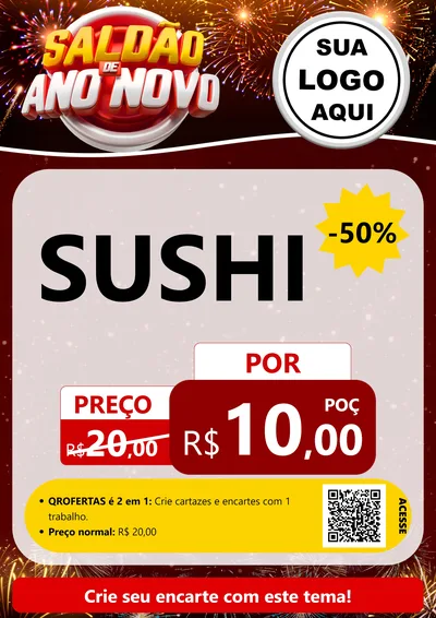 Modelo de Cartaz para Cartaz A4 Vertical com o tema Saldão de Ano Novo para Comida japonesa