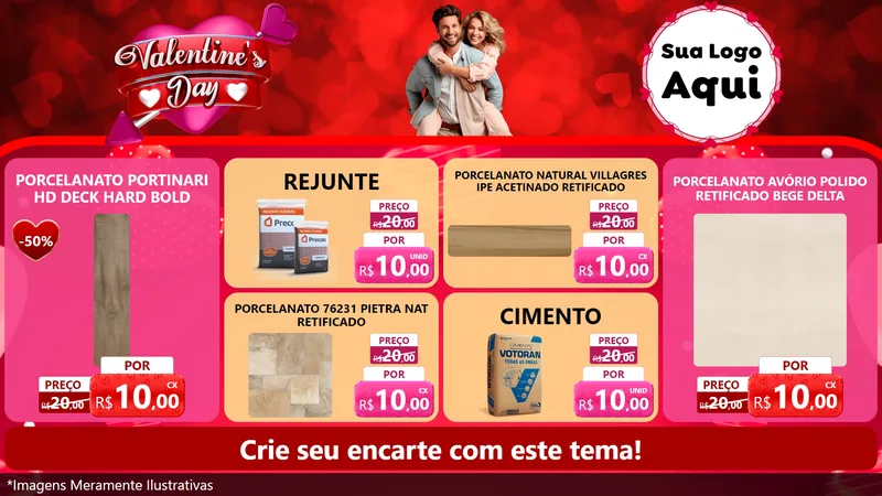 Modelo de TV para TV Horizontal com o tema Valentine's Day para Pisos e revestimentos