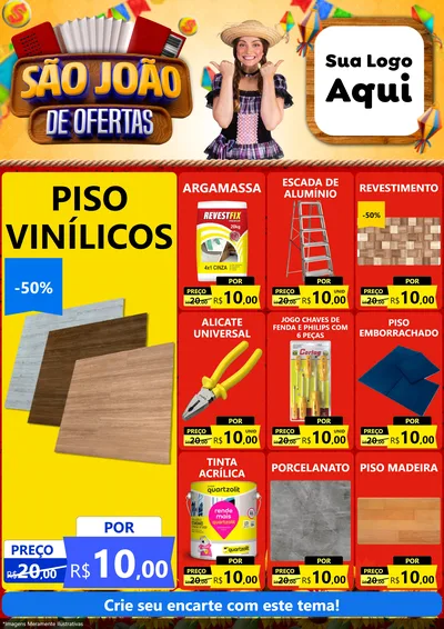 Modelo de Encarte para Encarte A4 Vertical com o tema São João de Ofertas para Material para Construção