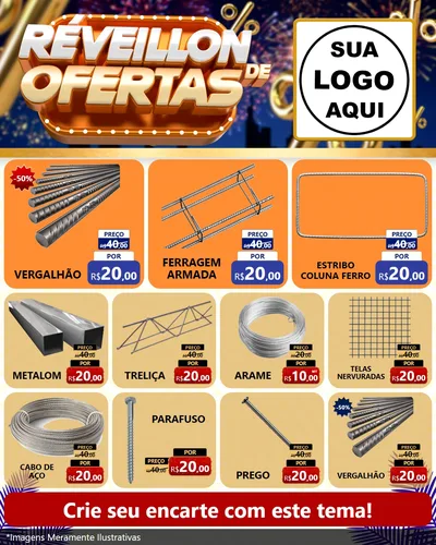 Modelo de Rede Social para Feed Instagram com o tema Réveillon de Ofertas para Ferragens