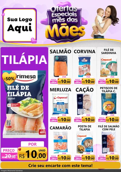 Modelo de Encarte para Encarte A4 Vertical com o tema Ofertas Especiais - Mês das Mães para Peixaria