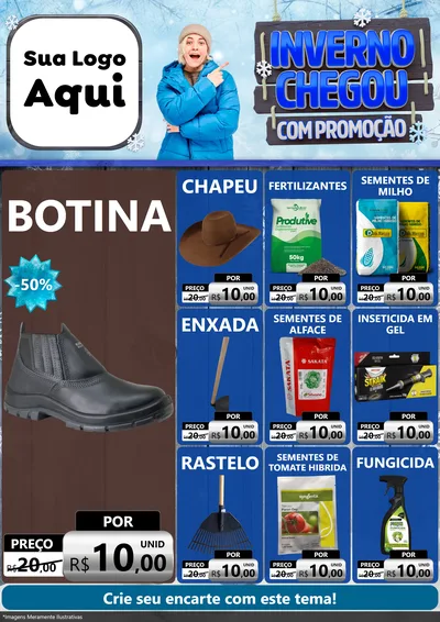 Modelo de Encarte para Encarte A4 Vertical com o tema Inverno Chegou Com Promoção para Agropecuária
