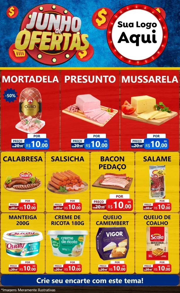 Modelo de Encarte para Encarte Grande com o tema Junho de Ofertas para Frios e Laticínios