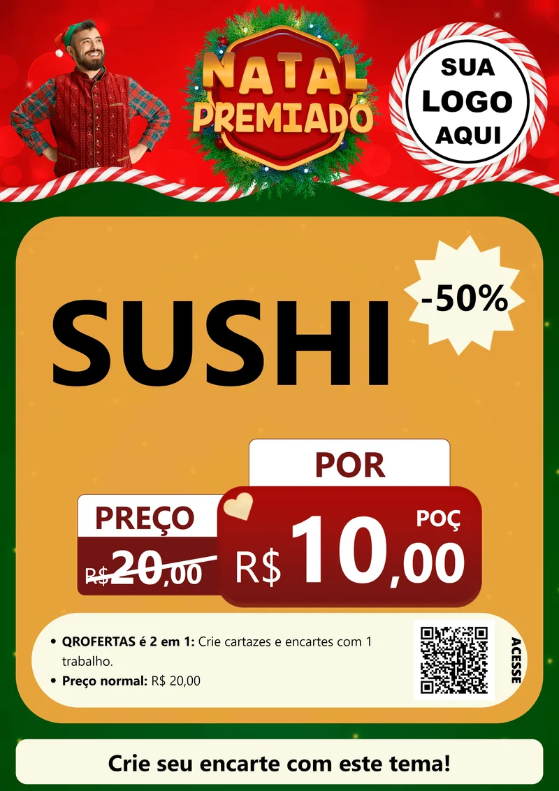 Modelo de Cartaz para Cartaz A4 Vertical com o tema Natal Premiado para Comida japonesa