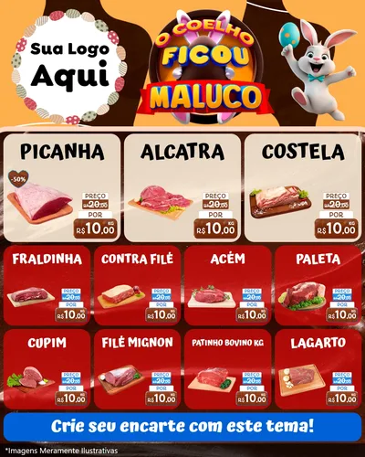Modelo de Rede Social para Feed Instagram com o tema O Coelho Ficou Maluco - Páscoa para Açougue