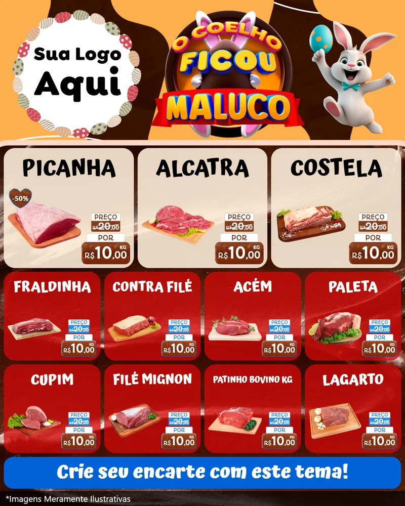 Modelo de Rede Social para Feed Instagram com o tema O Coelho Ficou Maluco - Páscoa para Açougue