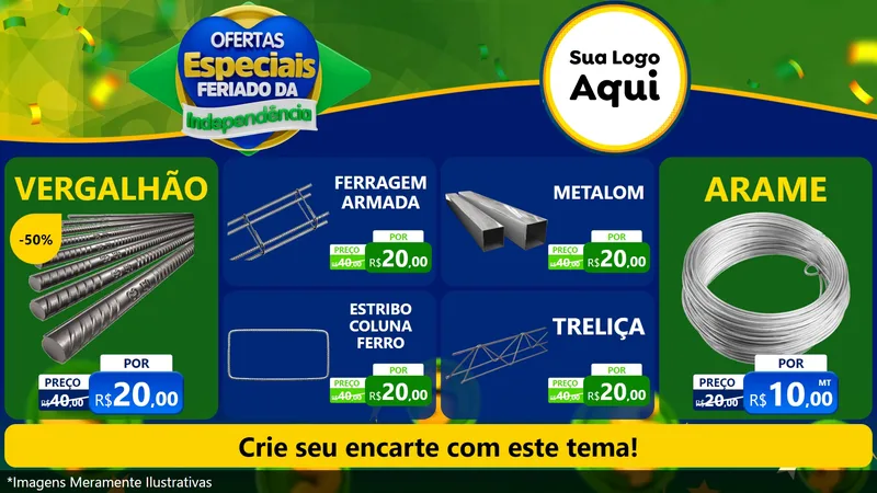 Modelo de TV para TV Horizontal com o tema Ofertas Especiais Feriado da Independência para Ferragens