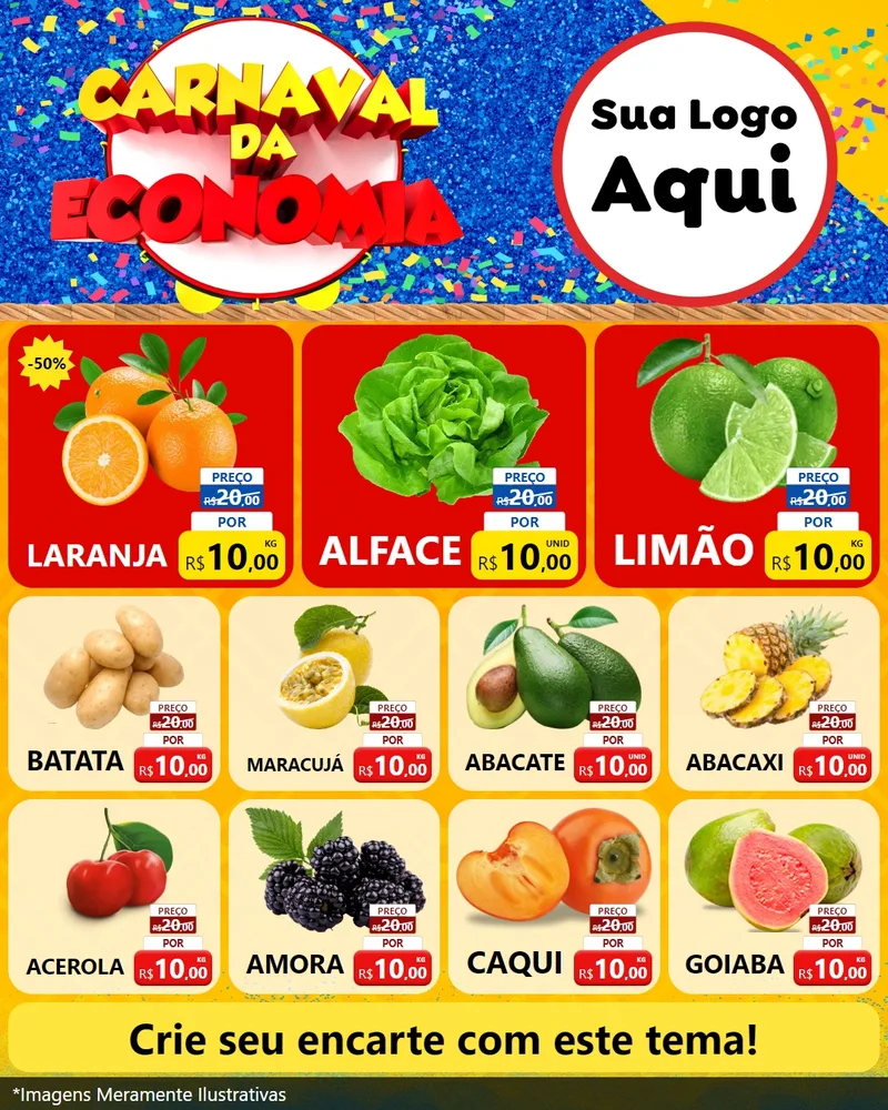 Modelo de Rede Social para Feed Instagram com o tema Carnaval da Economia para Hortifrúti