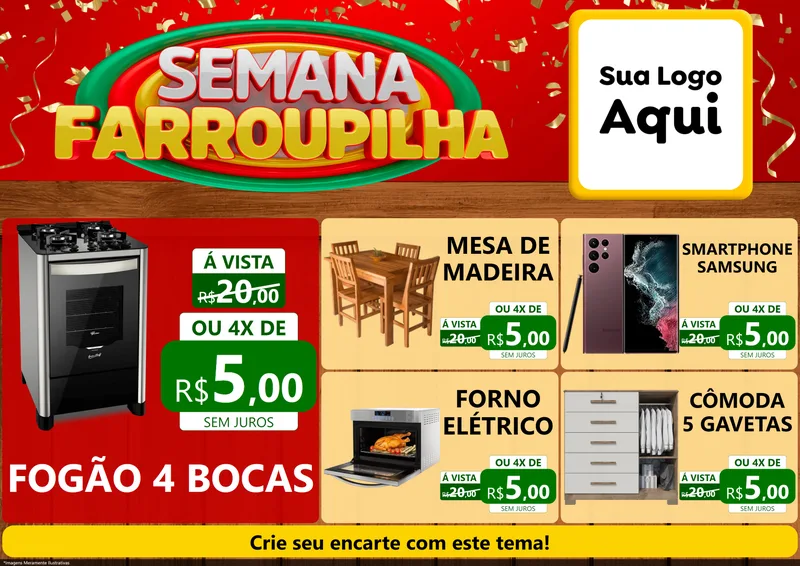 Modelo de Encarte para Encarte A4 Horizontal com o tema Semana Farroupilha para Móveis e Eletro