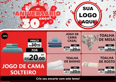 Modelo de Encarte para Encarte A4 Horizontal com o tema Promoção de Aniversário - 30 Anos para Cama, Mesa e Banho