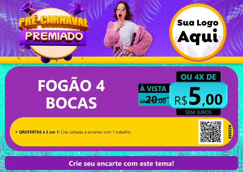 Modelo de Cartaz para Cartaz A4 Horizontal com o tema Pré-Carnaval Premiado para Móveis e Eletro