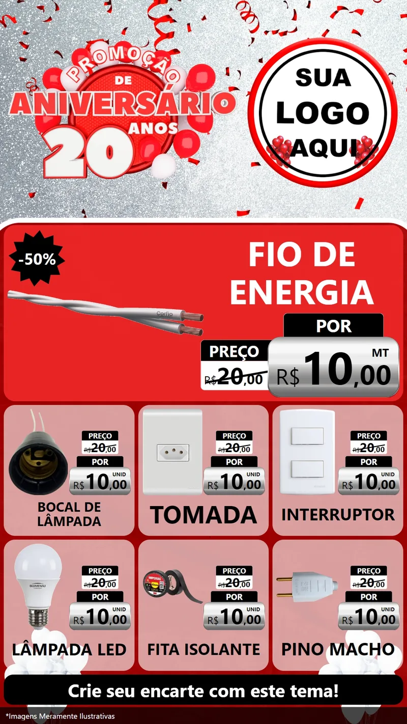 Modelo de Rede Social para Stories com o tema Promoção de Aniversário - 20 Anos para Materiais Elétricos