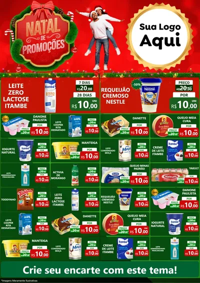 Modelo de Encarte para Encarte A4 Vertical com o tema Natal de Promoções para Frios e Laticínios