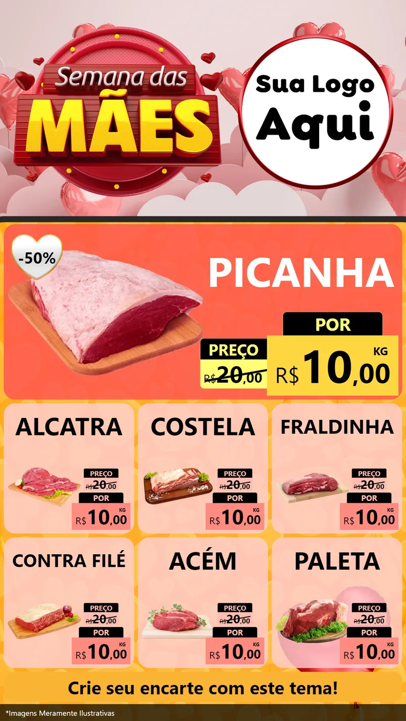 Modelo de Rede Social para Stories com o tema Semana das Mães para Açougue