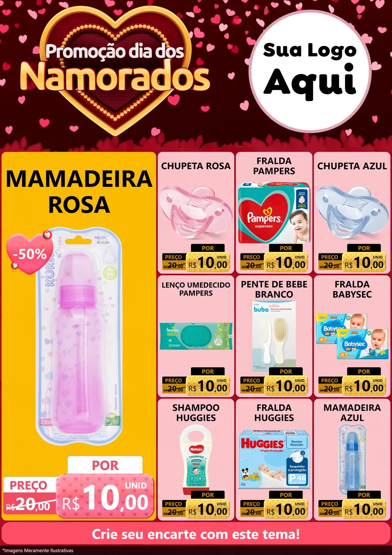 Modelo de Encarte para Encarte A4 Vertical com o tema Promoção Dia Dos Namorados para Bebês