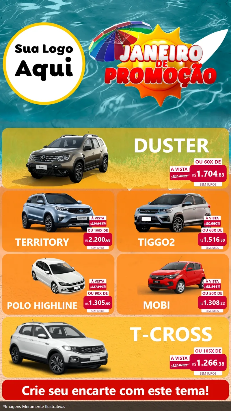 Modelo de TV para TV Vertical com o tema Janeiro de Promoção para Concessionaria de Carros