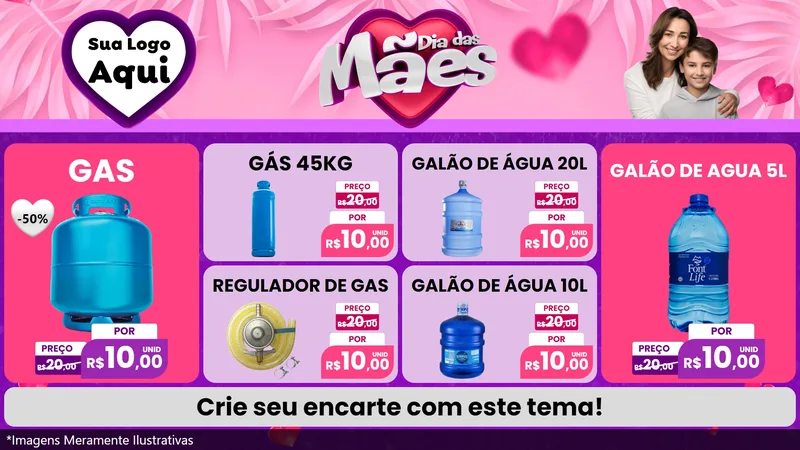 Modelo de TV para TV Horizontal com o tema Dia das Mães para Água e gás