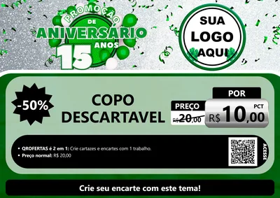 Modelo de Cartaz para Cartaz A4 Horizontal com o tema Promoção de Aniversário - 15 Anos para Embalagens