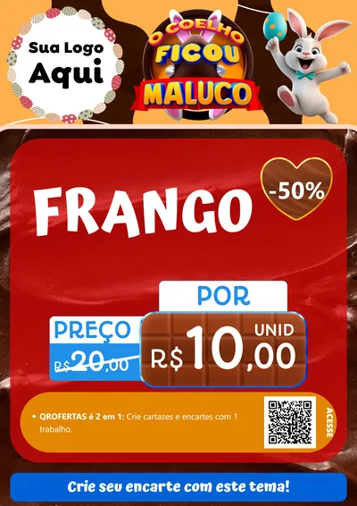 Modelo de Cartaz para Cartaz A4 Vertical com o tema O Coelho Ficou Maluco - Páscoa para Assados