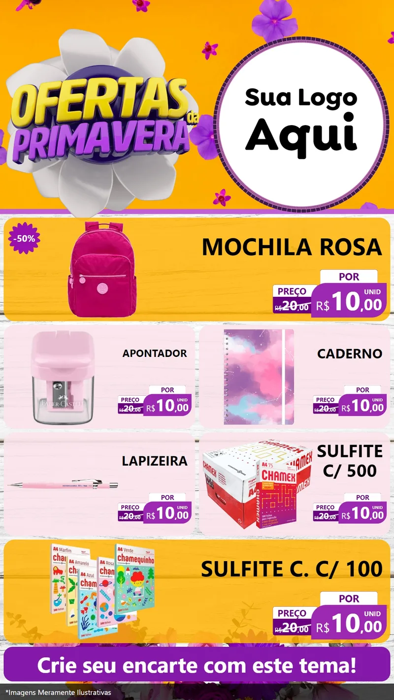 Modelo de TV para TV Vertical com o tema Ofertas Da Primavera para Papelaria