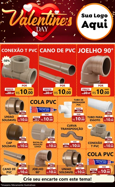 Modelo de Encarte para Encarte Grande com o tema Valentine's Day para Tubos e conexões