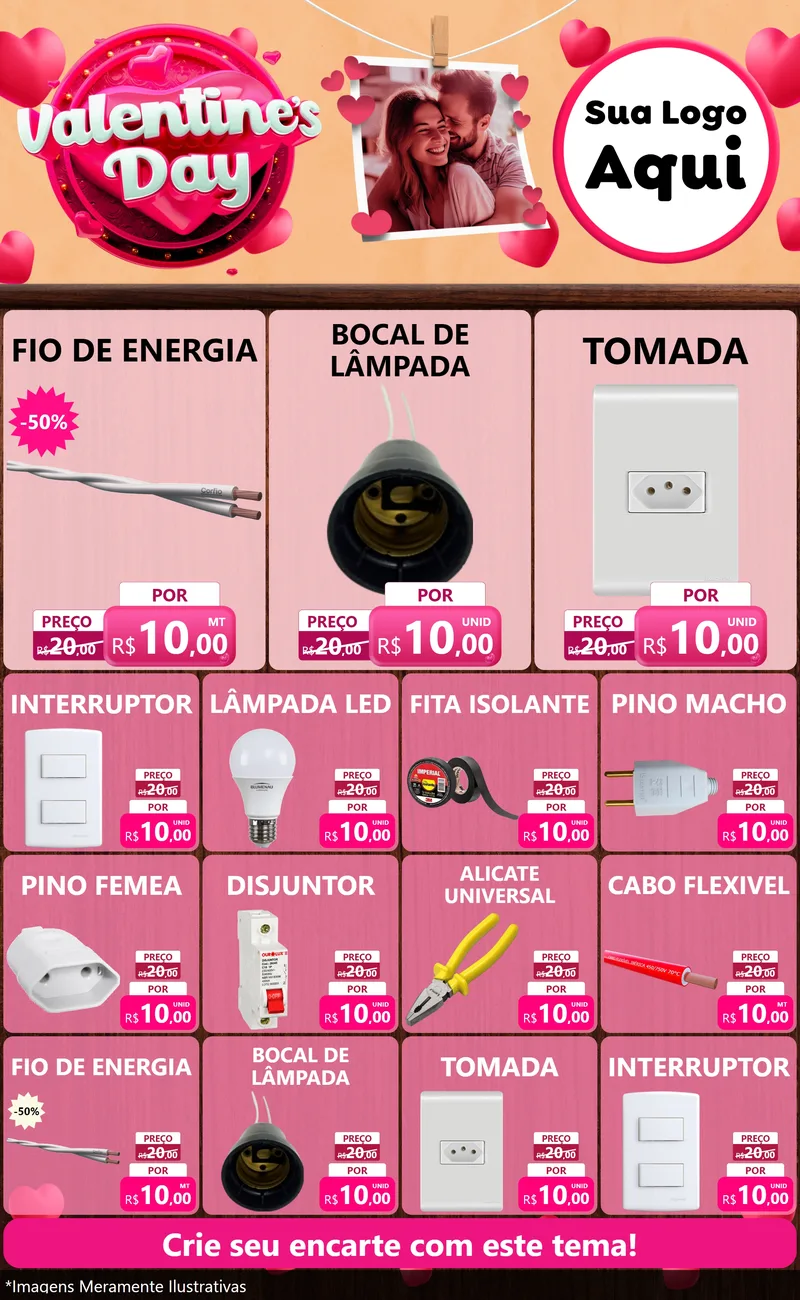 Modelo de Encarte para Encarte Grande com o tema Valentine's Day para Materiais Elétricos