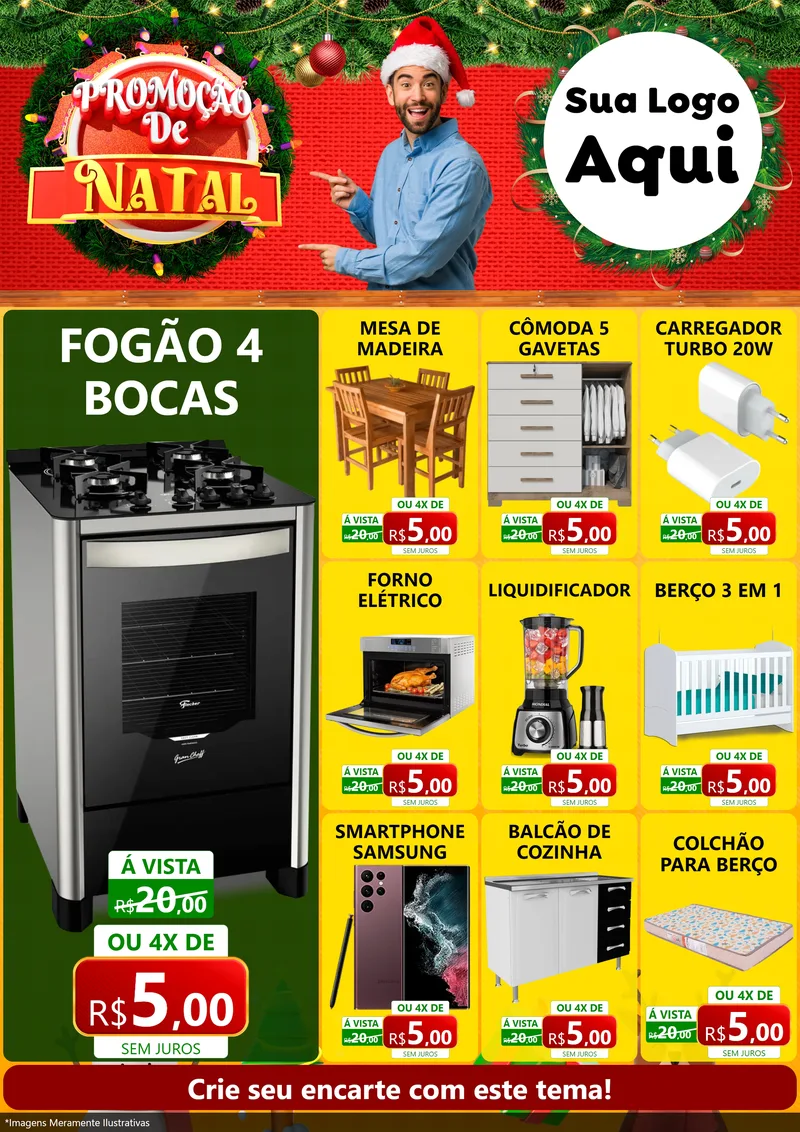 Modelo de Encarte para Encarte A4 Vertical com o tema Promoção de Natal para Móveis e Eletro
