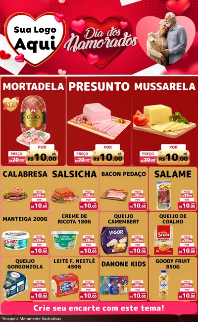 Modelo de Encarte para Encarte Grande com o tema Dia Dos Namorados para Frios e Laticínios