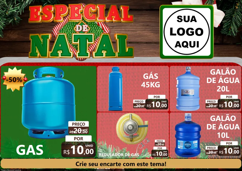 Modelo de Encarte para Encarte A4 Horizontal com o tema Especial de Natal para Água e gás