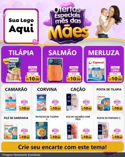 Modelo de Rede Social para Feed Instagram com o tema Ofertas Especiais - Mês das Mães para Peixaria