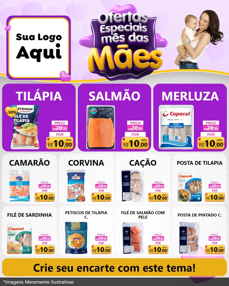Modelo de Rede Social para Feed Instagram com o tema Ofertas Especiais - Mês das Mães para Peixaria