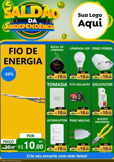 Modelo de Encarte para Encarte A4 Vertical com o tema Saldão da Indepêndencia para Materiais Elétricos