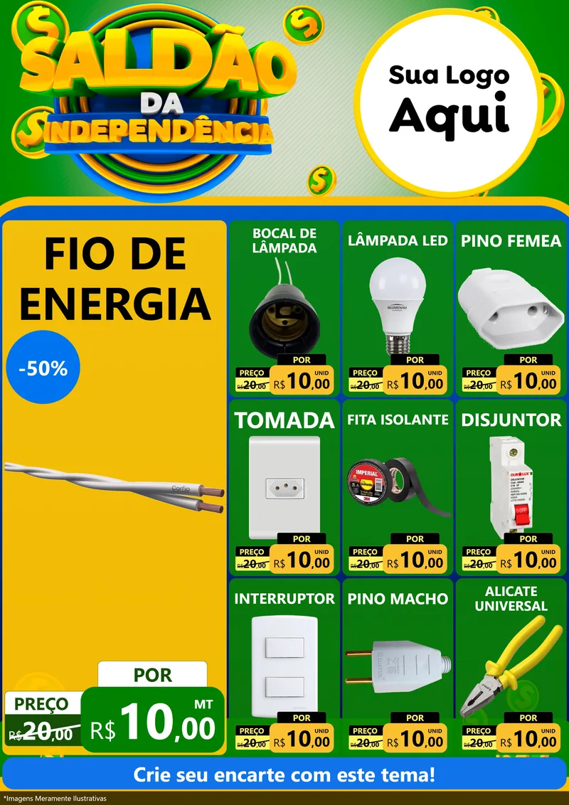 Modelo de Encarte para Encarte A4 Vertical com o tema Saldão da Indepêndencia para Materiais Elétricos