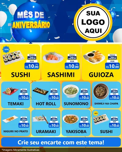 Modelo de Rede Social para Feed Instagram com o tema Mês de Aniversário para Comida japonesa