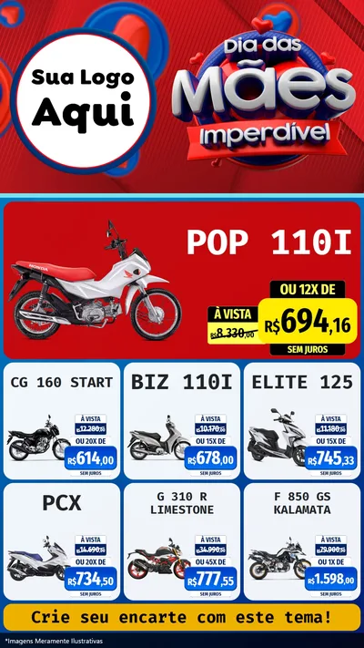 Modelo de Rede Social para Stories com o tema Dia Das Mães Imperdível para Concessionaria de Motos