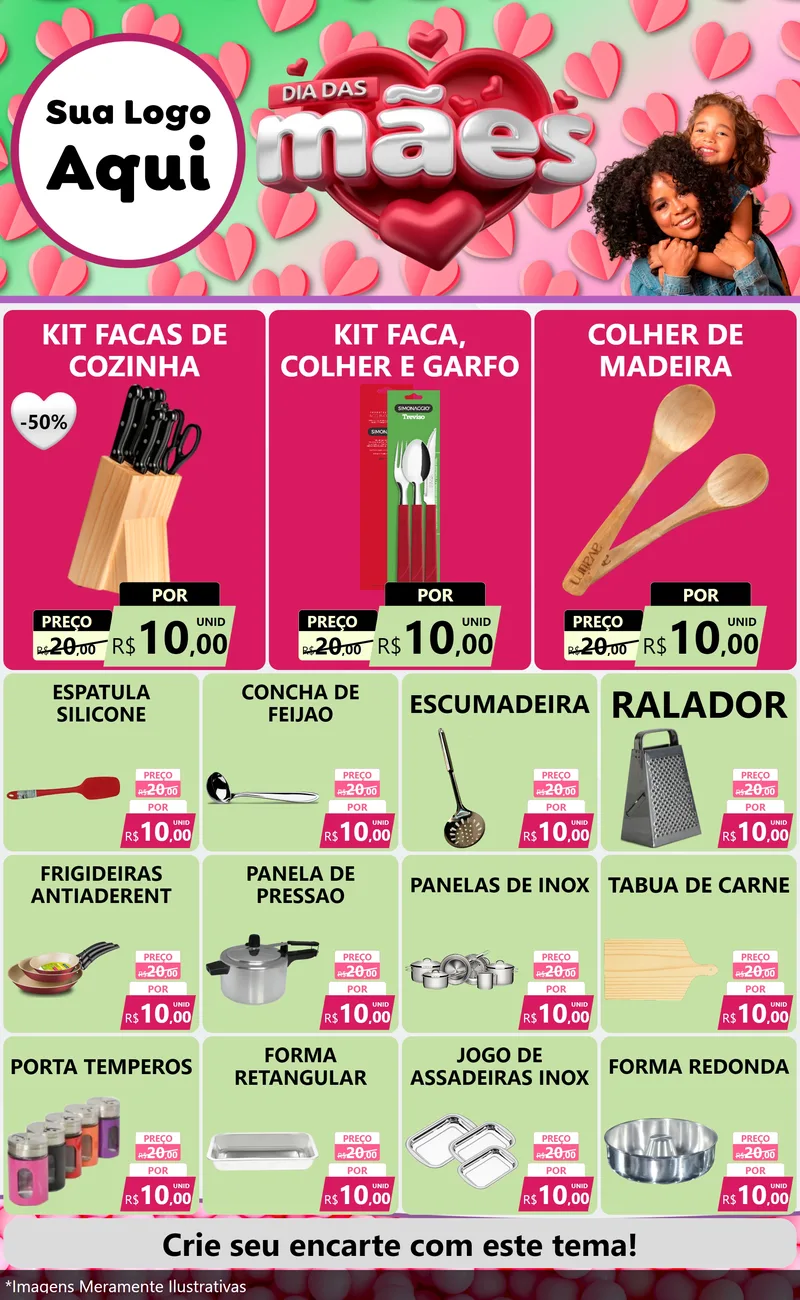 Modelo de Encarte para Encarte Grande com o tema Dia das Mães para Utilidades Domésticas