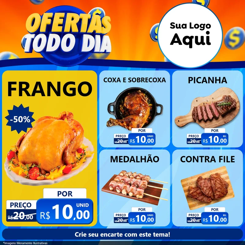 Modelo de Rede Social para Feed Facebook com o tema Ofertas Todo Dia para Assados