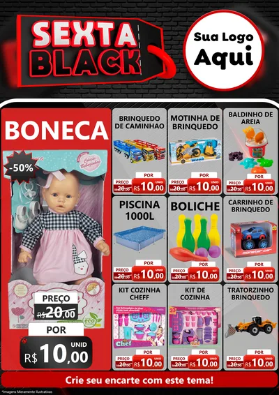 Modelo de Encarte para Encarte A4 Vertical com o tema Sexta Black para Brinquedos