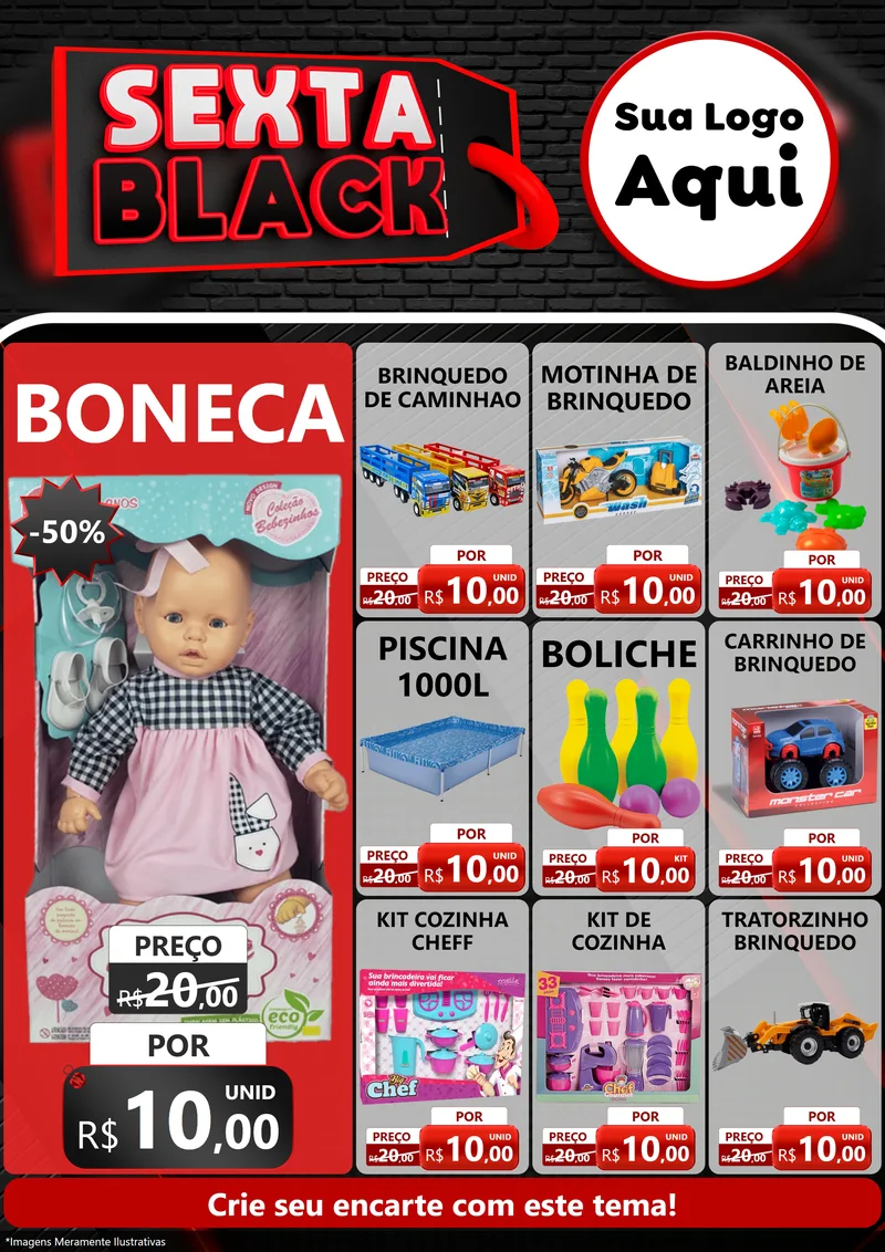 Modelo de Encarte para Encarte A4 Vertical com o tema Sexta Black para Brinquedos