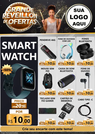 Modelo de Encarte para Encarte A4 Vertical com o tema Grande Réveillon de Ofertas para Informática
