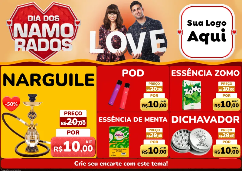 Modelo de Encarte para Encarte A4 Horizontal com o tema Dia dos Namorados para Tabacaria